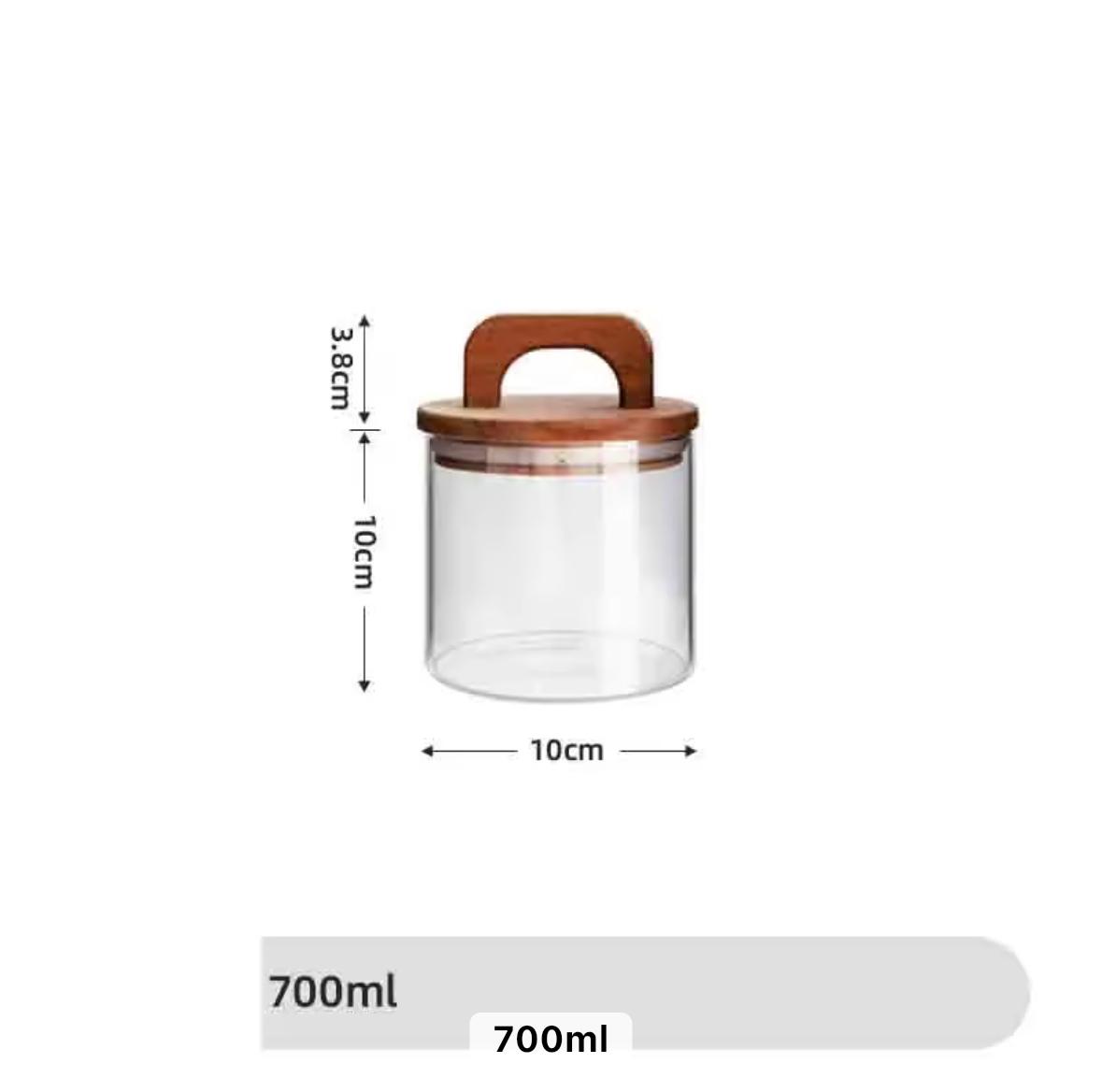 Acacia Glass Storage Jar- Airtight Wooden Lid with Handle