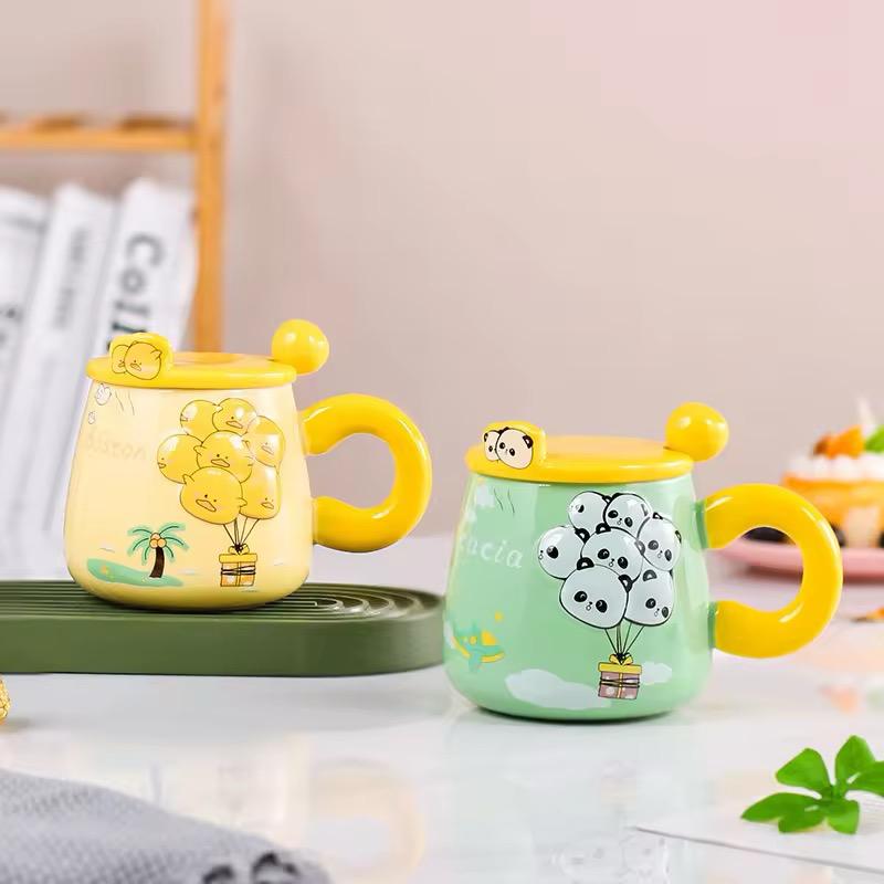 Cloud-Nine Balloon Ceramic Mug Set -400 ML- With Lid & Cute Spoon