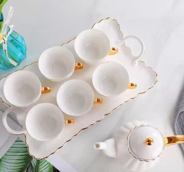 Royal White Tea Pot Set - with Kettle & Serving Tray