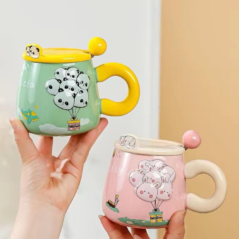 Cloud-Nine Balloon Ceramic Mug Set -400 ML- With Lid & Cute Spoon