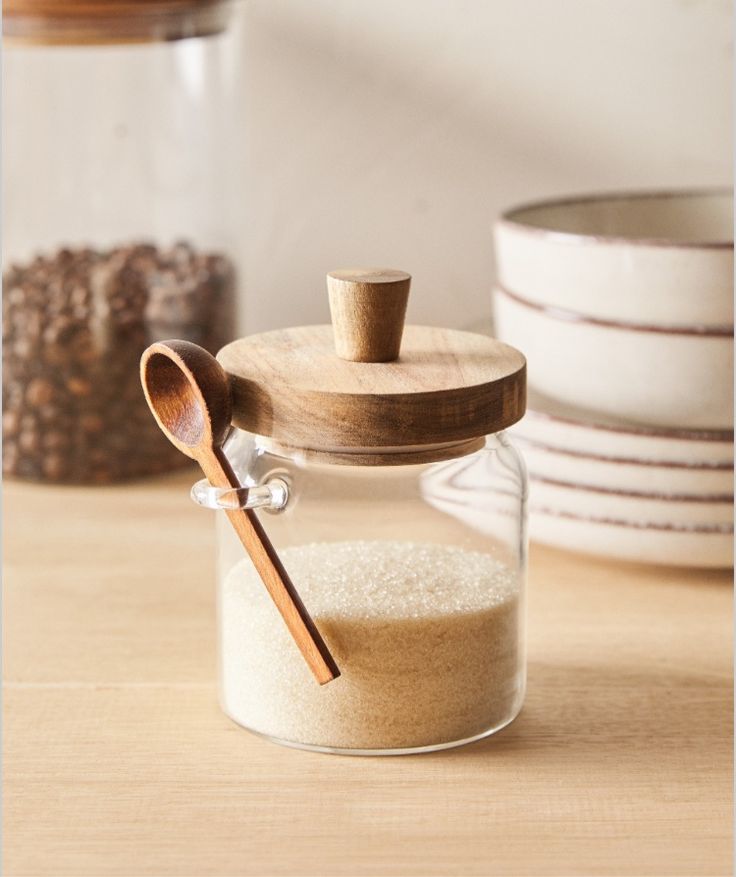 Premium Glass Storage Jar with Wooden Spoon & Lid