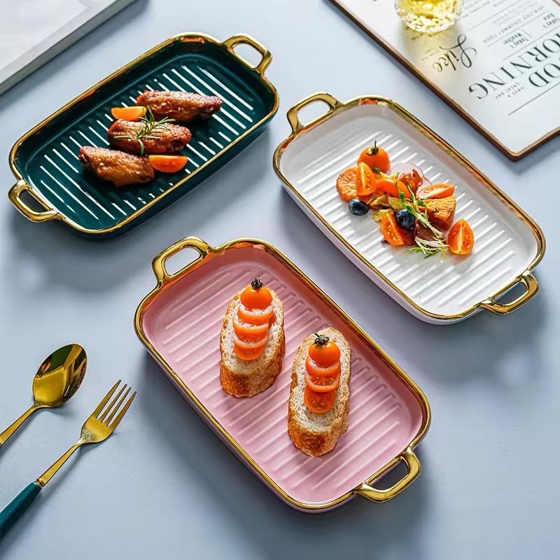 Glided Grove Ceramic Rectangle Serving Tray