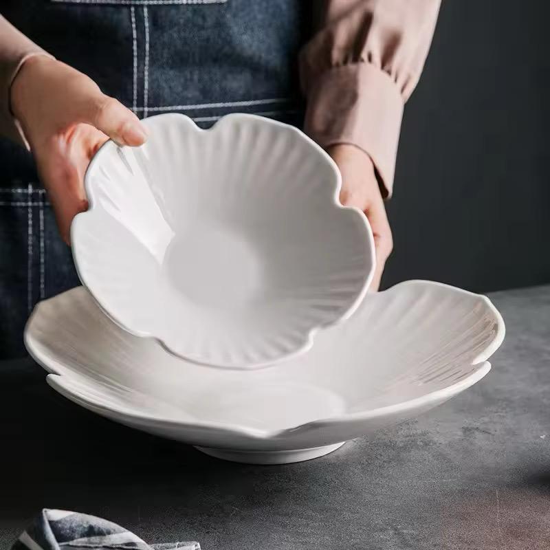 Bloom Collection – White Ceramic Serving Bowls in 3 Sizes