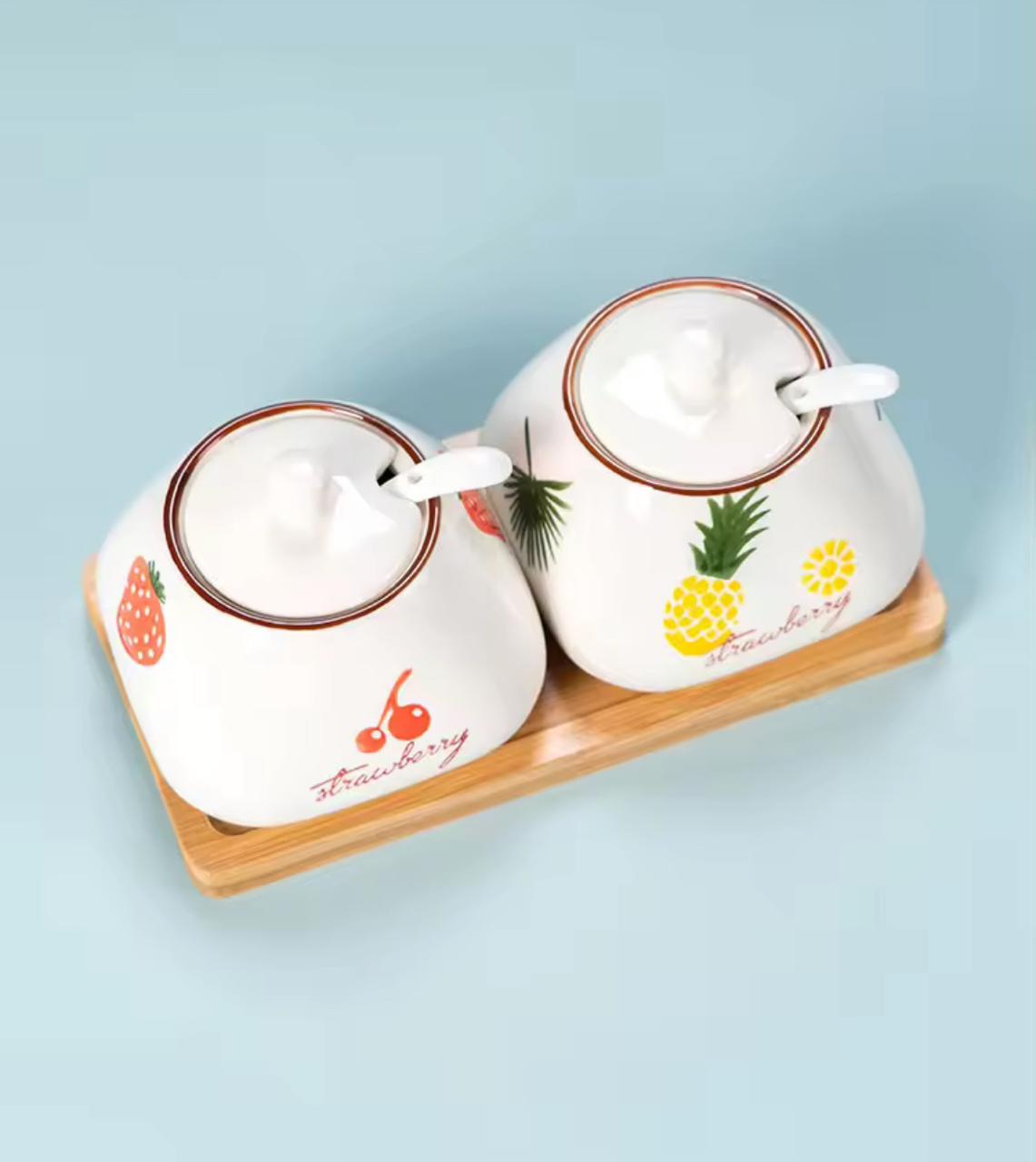 Tropical Bliss Ceramic Condiment Jars Set of 2