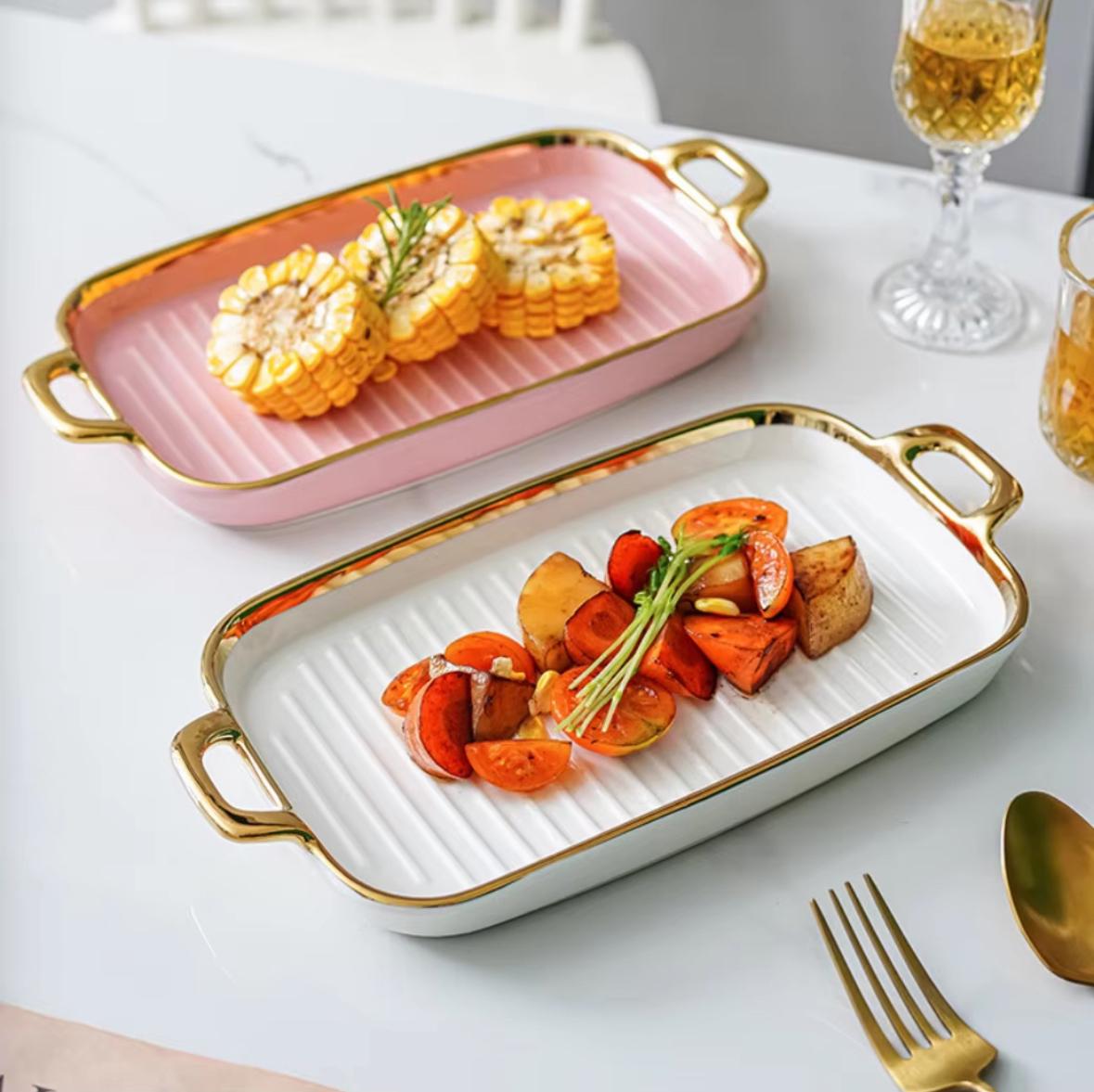 Glided Grove Ceramic Rectangle Serving Tray