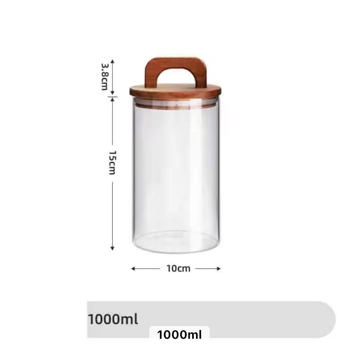 Acacia Glass Storage Jar- Airtight Wooden Lid with Handle