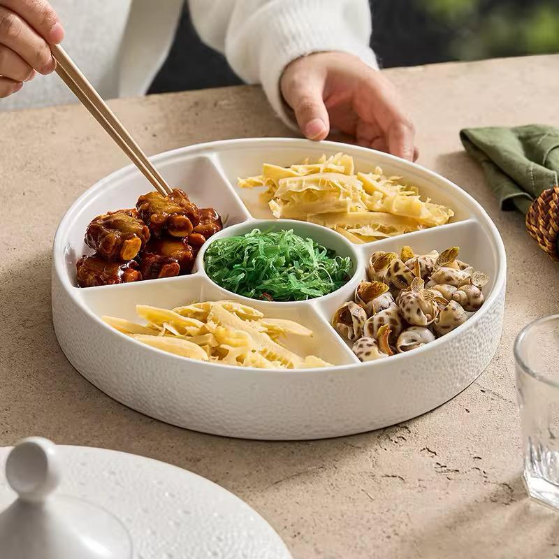 Korean Style Tide Textured  Sectional Ceramic Serving Dish