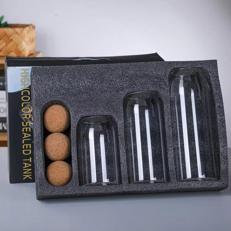 Set of 3 Glass Storage Jar with Airtight Cork Ball Lid