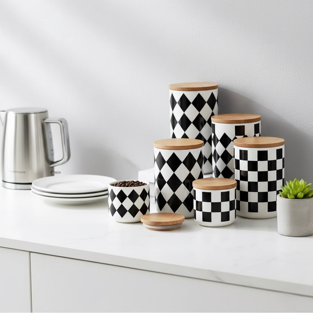 MONOCHROME BLOCK PRINTS CANISTERS