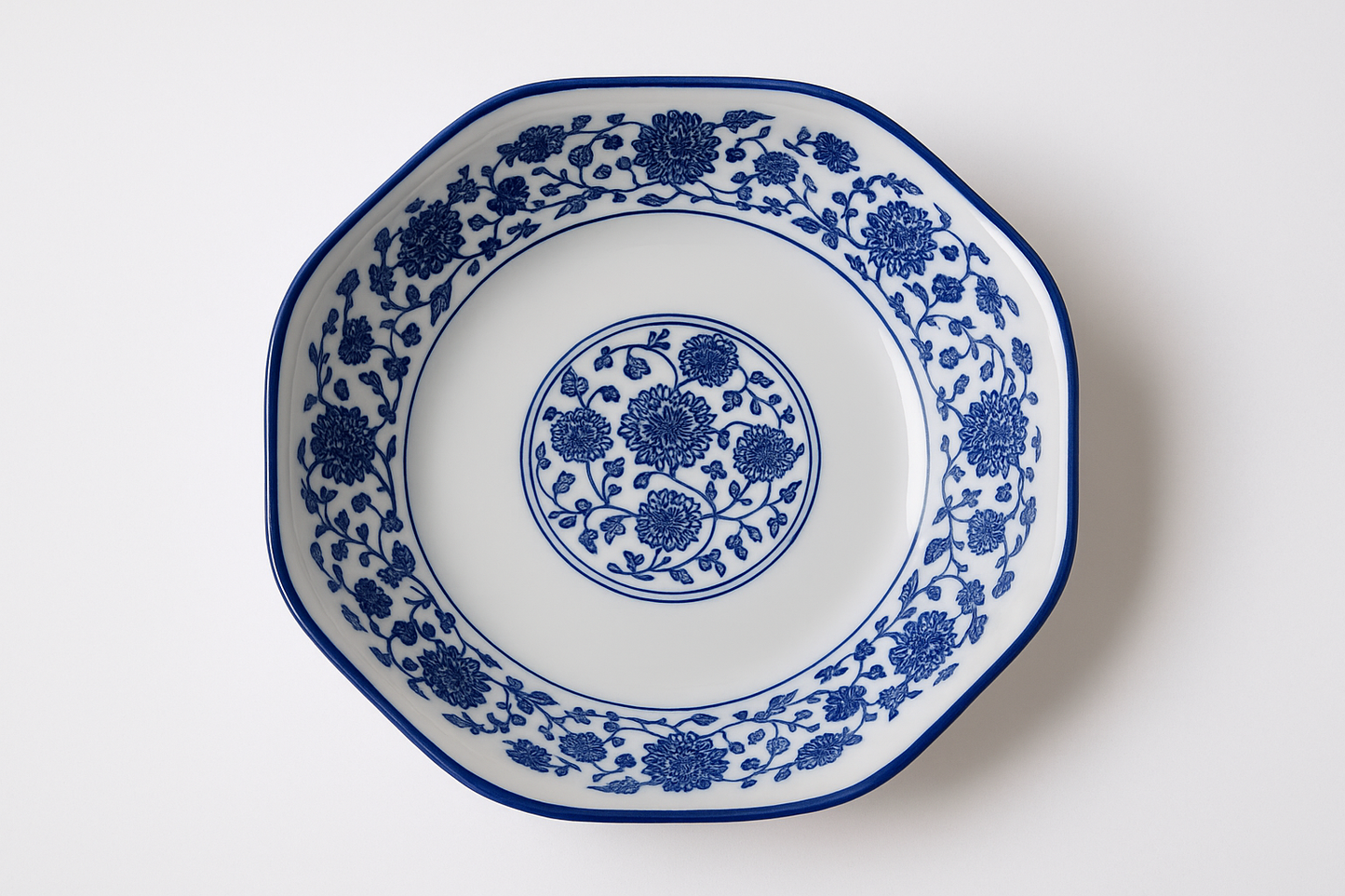 Handcrafted Porcelain Bowl with Blue Bloom Pattern – 10 inches