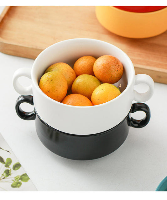 🍲 Dual Handle Porcelain Bowl – 300ml | White, Light Blue, Green