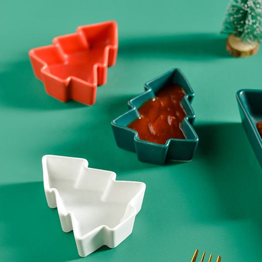 Tree-Shaped Ceramic Dip Bowl – Red or White
