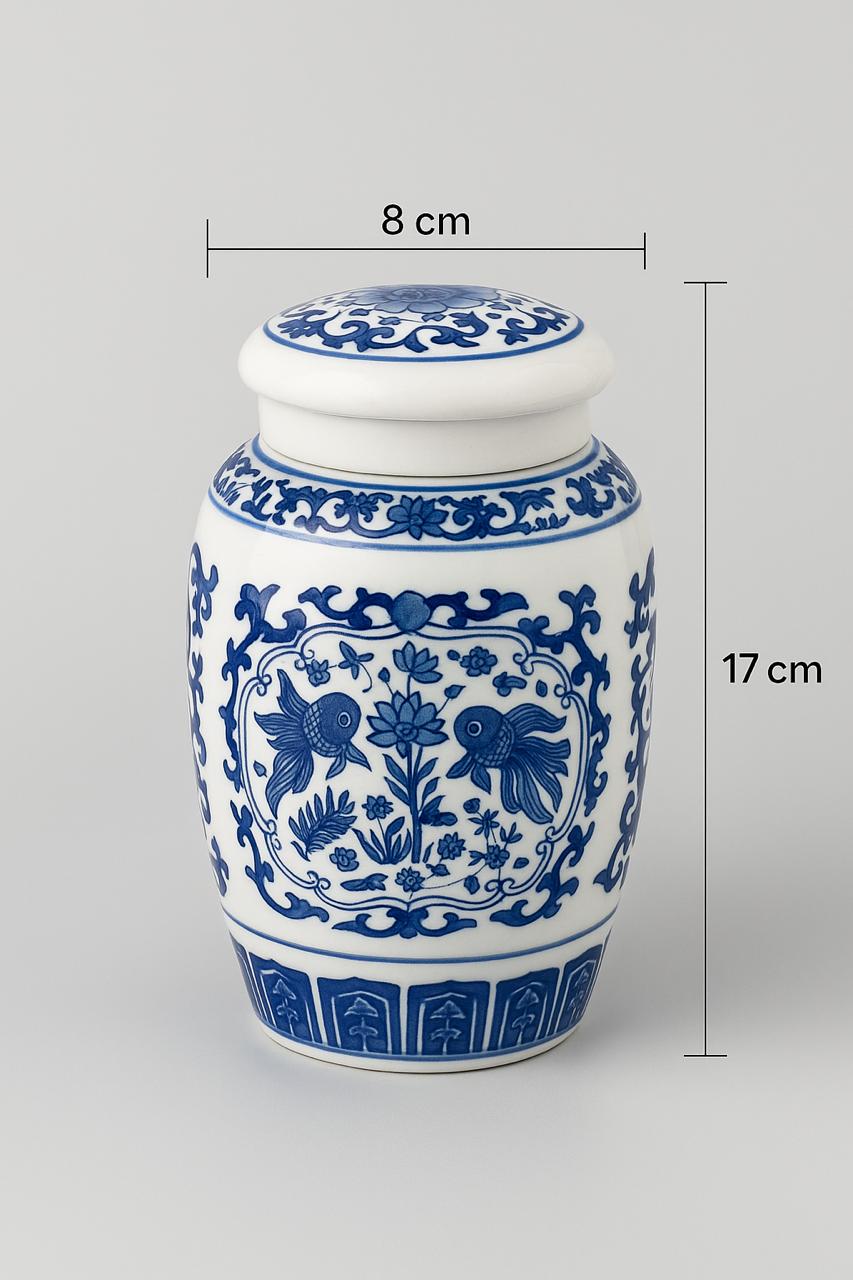 Handcrafted Porcelain Airtiight Classic Blue and White Canister-500 ML