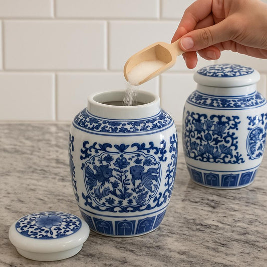 Handcrafted Porcelain Airtiight Classic Blue and White Canister-500 ML
