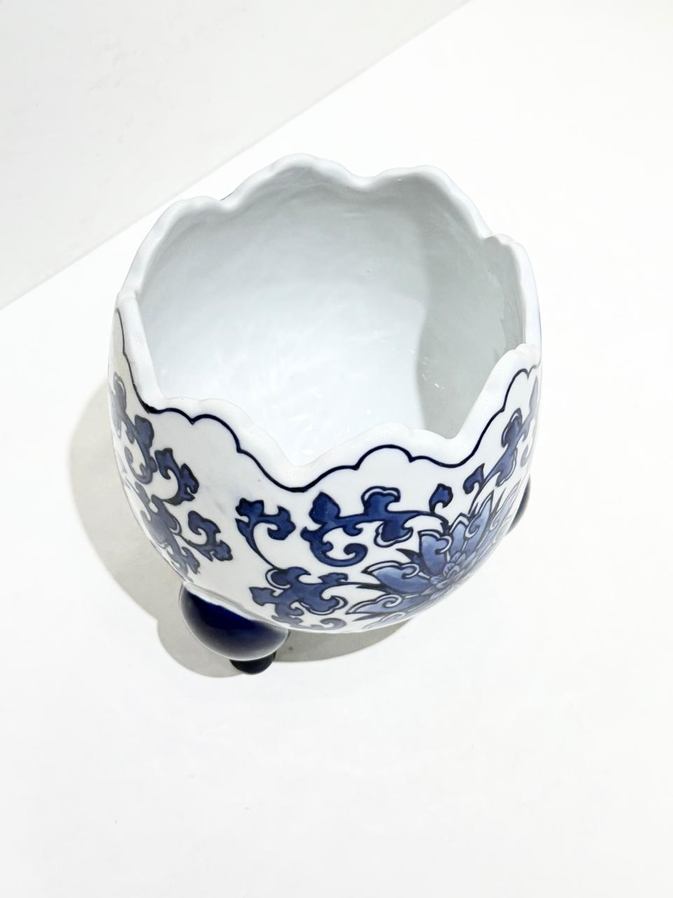 Blue & White Ceramic Pedestal Bowl