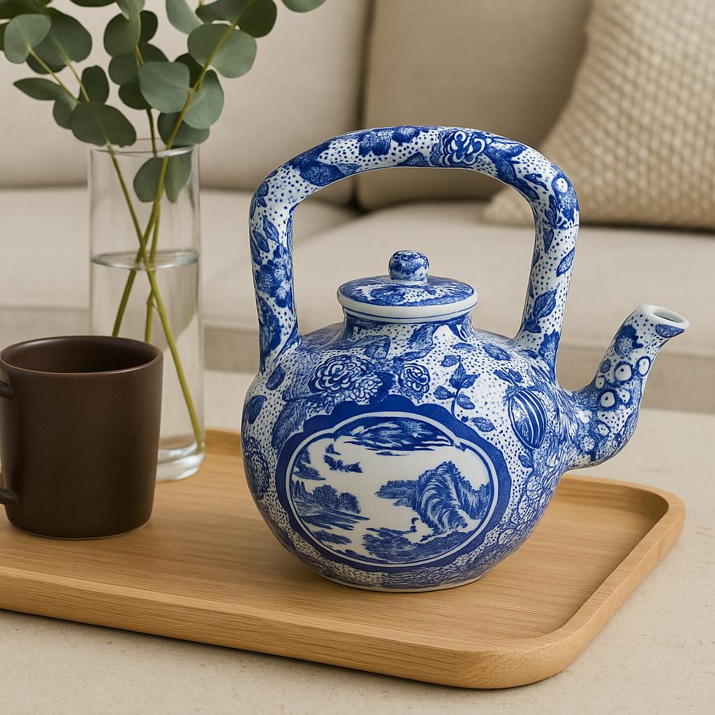 Blue and White Floral Porcelain Tea Pot-700 ML