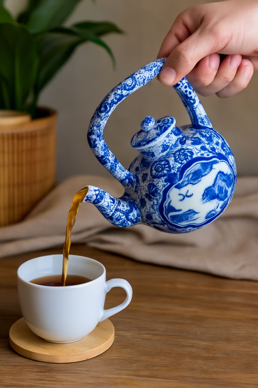 Blue and White Floral Porcelain Tea Pot-700 ML