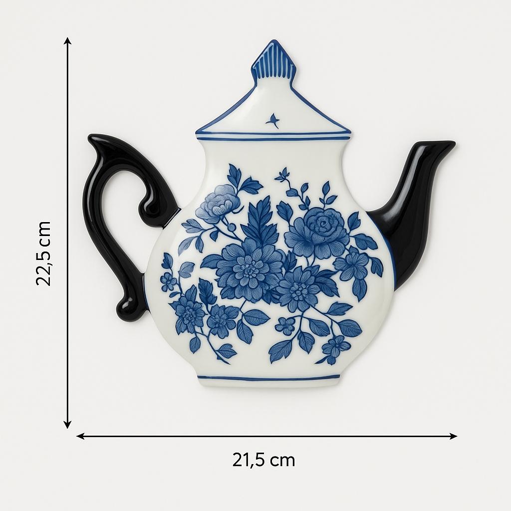 Blue Floral Porcelain-Inspired Kettle Wall Art