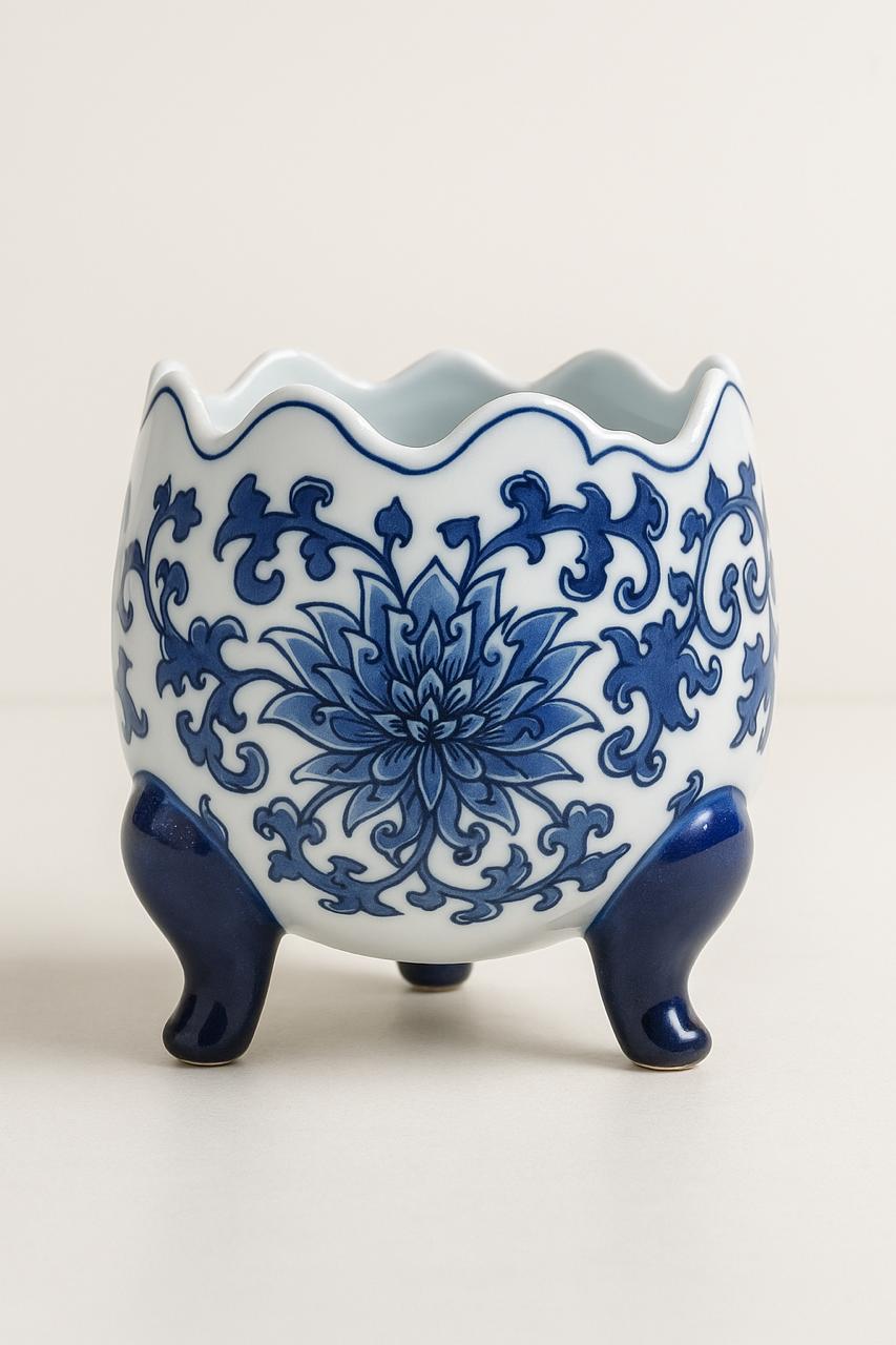 Blue & White Ceramic Pedestal Bowl
