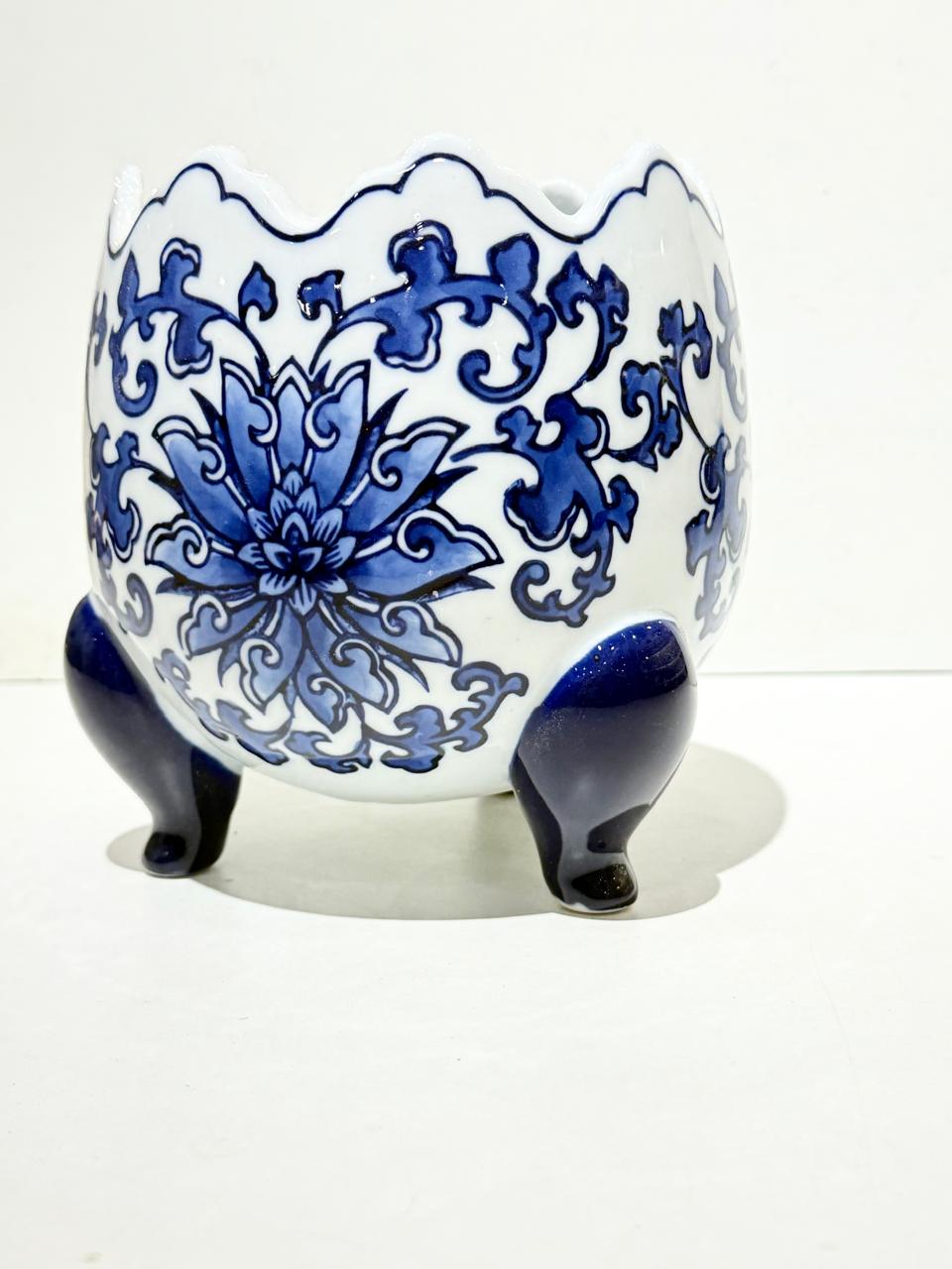 Blue & White Ceramic Pedestal Bowl
