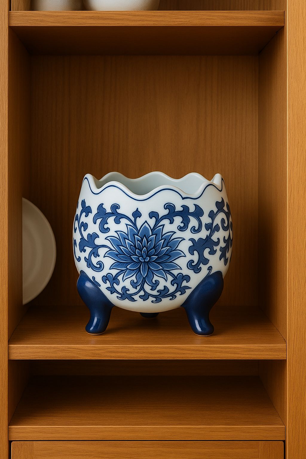 Blue & White Ceramic Pedestal Bowl