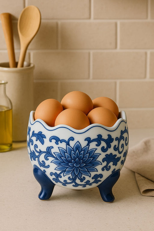 Blue & White Ceramic Pedestal Bowl