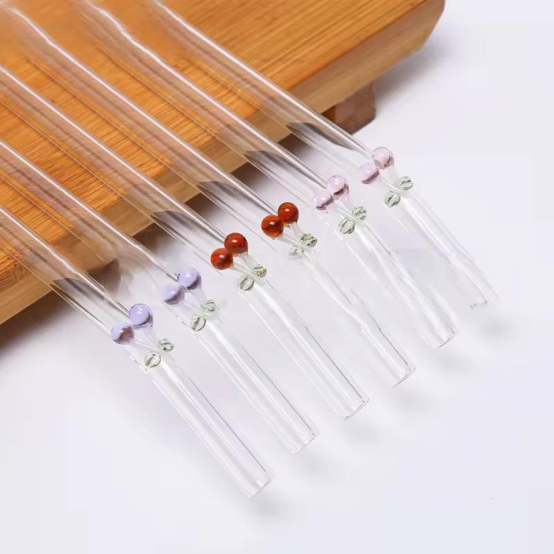 Cute Cherry Hook Design Glass Straws- Eco Friendly