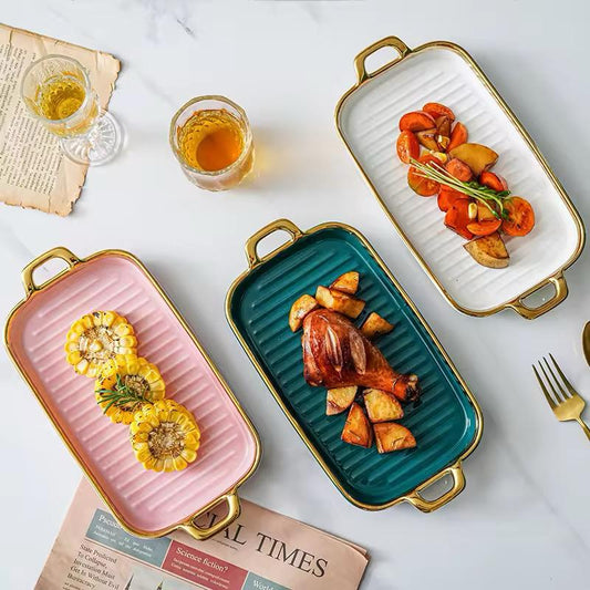 Glided Grove Ceramic Rectangle Serving Tray