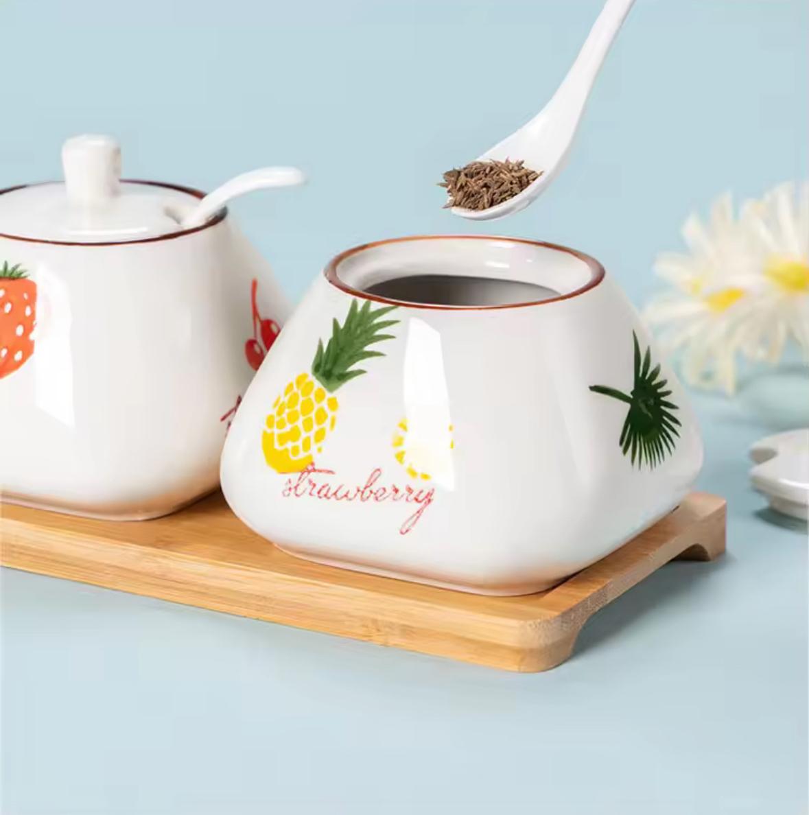Tropical Bliss Ceramic Condiment Jars Set of 2