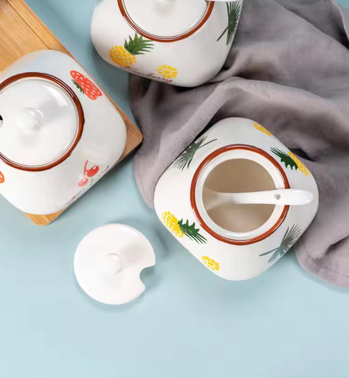 Tropical Bliss Ceramic Condiment Jars Set of 2