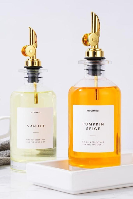 Set of 2 Luxury Glass Oil Pourer with Gold Spout -500 ML each| Kitchen Essentials