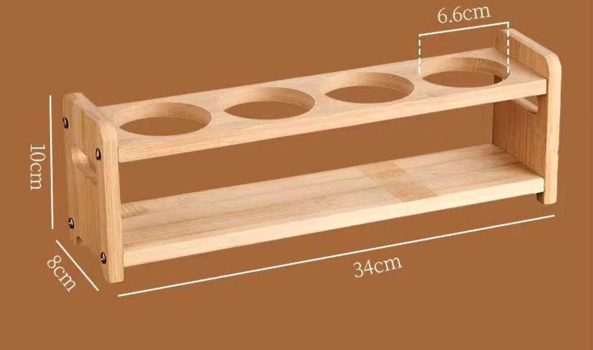 Set of 4 Glass Spice Jars with Airtight Wooden Lids & Wooden Holder