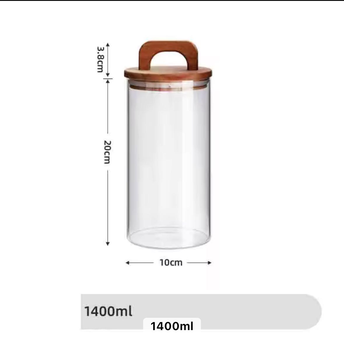 Acacia Glass Storage Jar- Airtight Wooden Lid with Handle