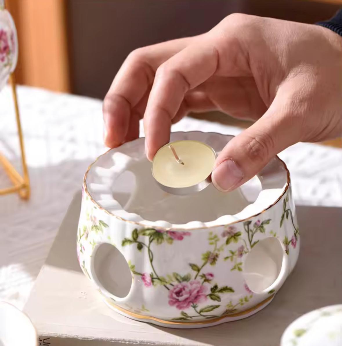 Blossom Breeze Tea Set- Porcelain Cup & Saucer, Kettle & Candle Warmer(15 Pcs)