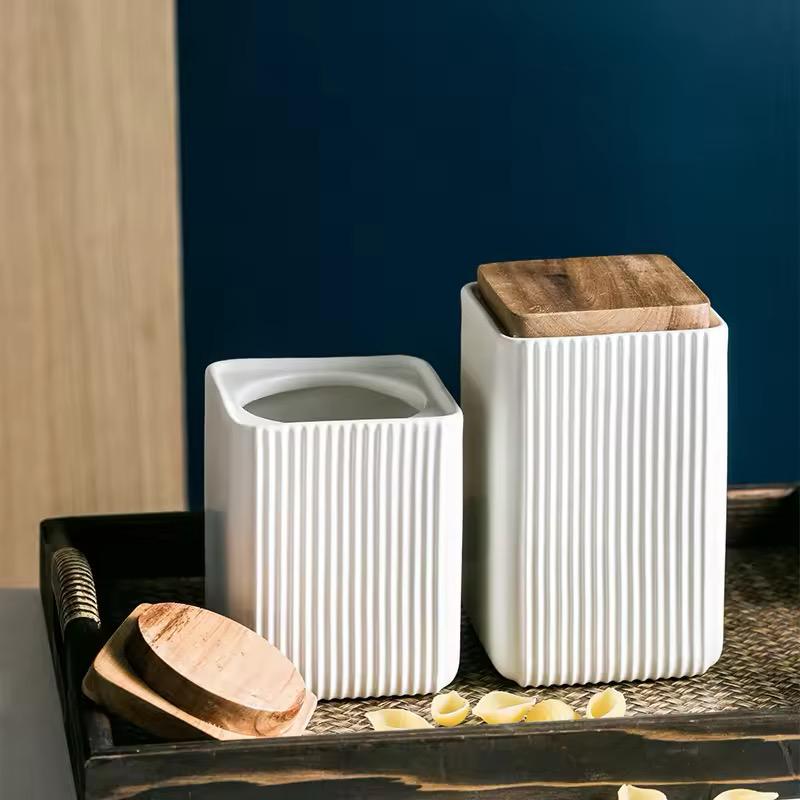 Ribbed Elegance - Airtight Ceramic Kitchen Canister
