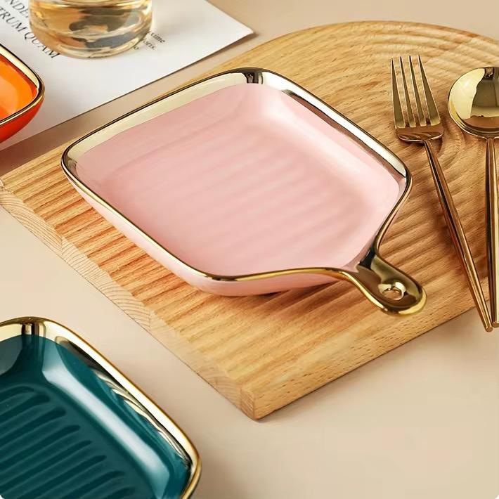 Golden Gridle Charm-Square Ceramic Tray