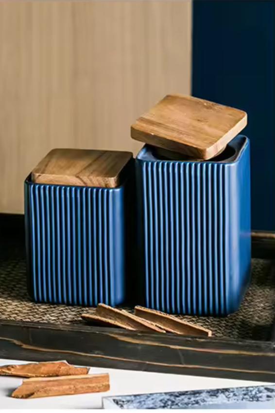 Ribbed Elegance - Airtight Ceramic Kitchen Canister