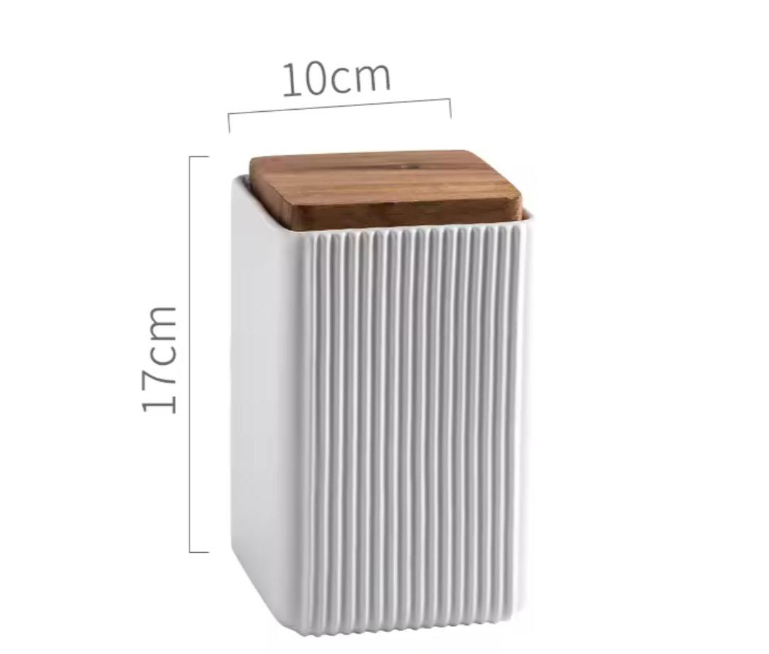 Ribbed Elegance - Airtight Ceramic Kitchen Canister