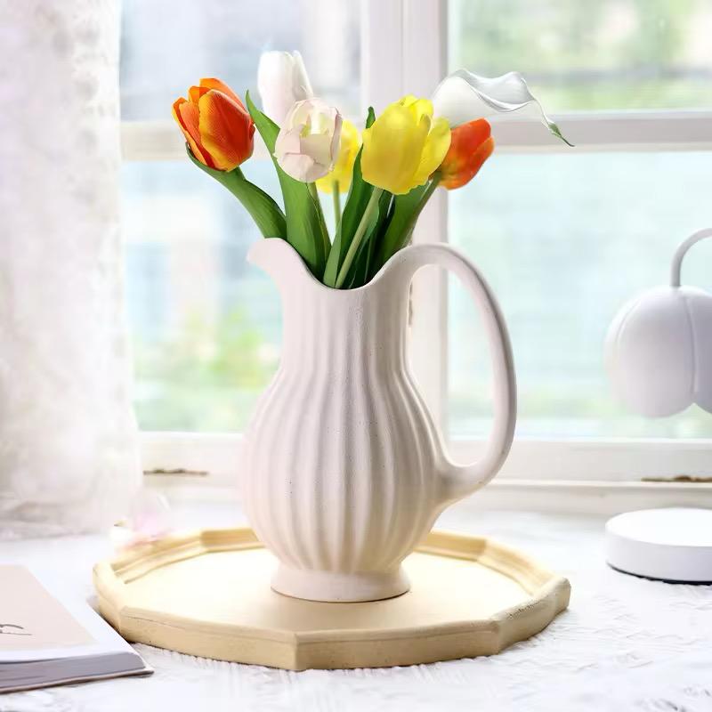 Cream Dream Pitcher Set-Ceramic Floral Vases