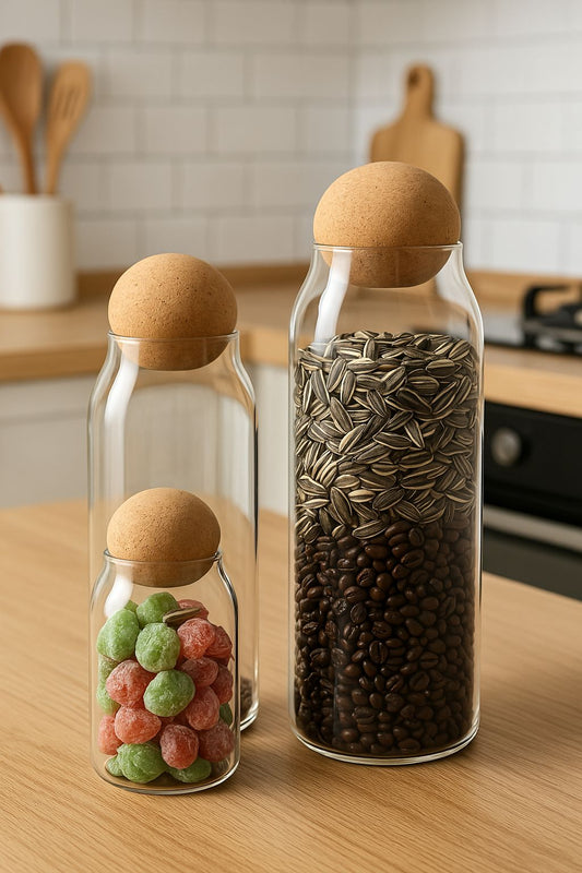 Set of 3 Glass Storage Jar with Airtight Cork Ball Lid