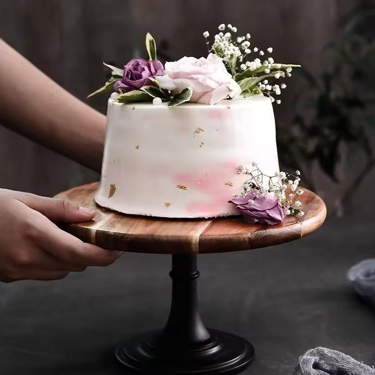Minimalist Wooden Cake Stand- Modern Black Base