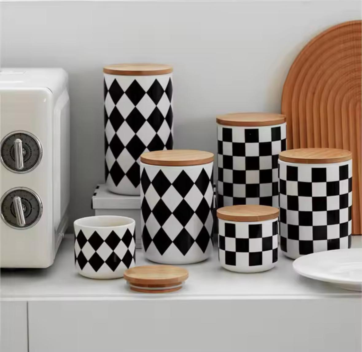 MONOCHROME BLOCK PRINTS CANISTERS