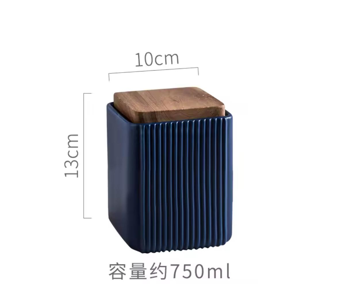 Ribbed Elegance - Airtight Ceramic Kitchen Canister