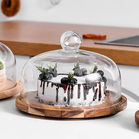 360° Rotating Acacia Wooden Platter with Clear Dome