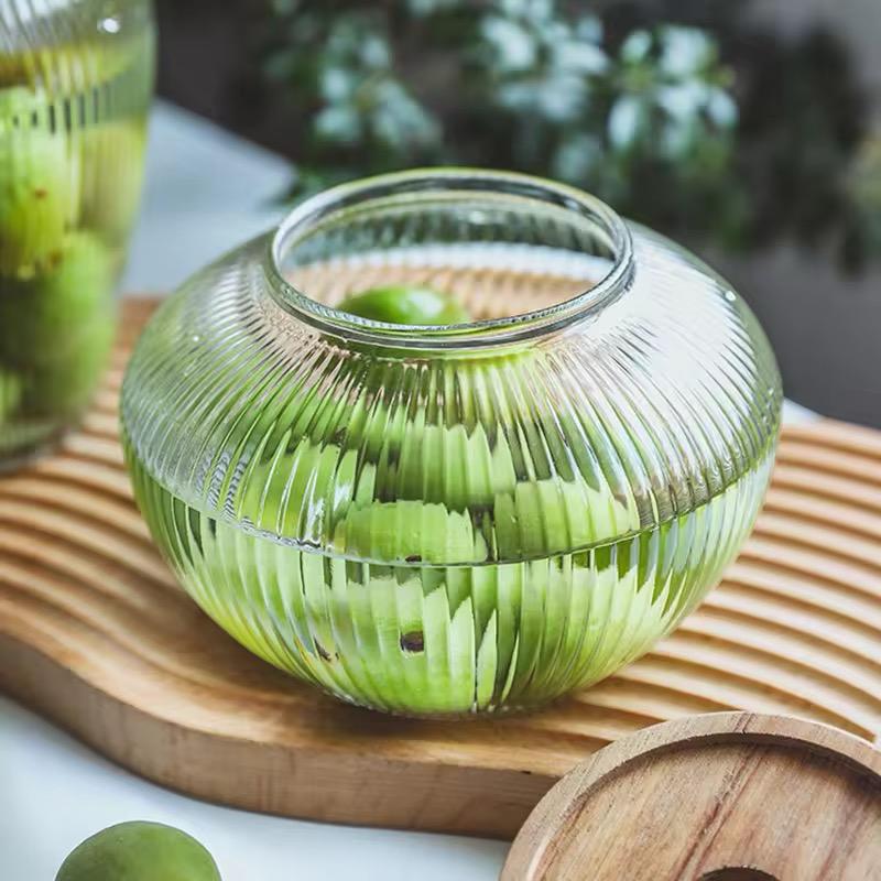 Premium High Borosilicate Glass Storage Jars- Striped Pattern and Wooden Lid