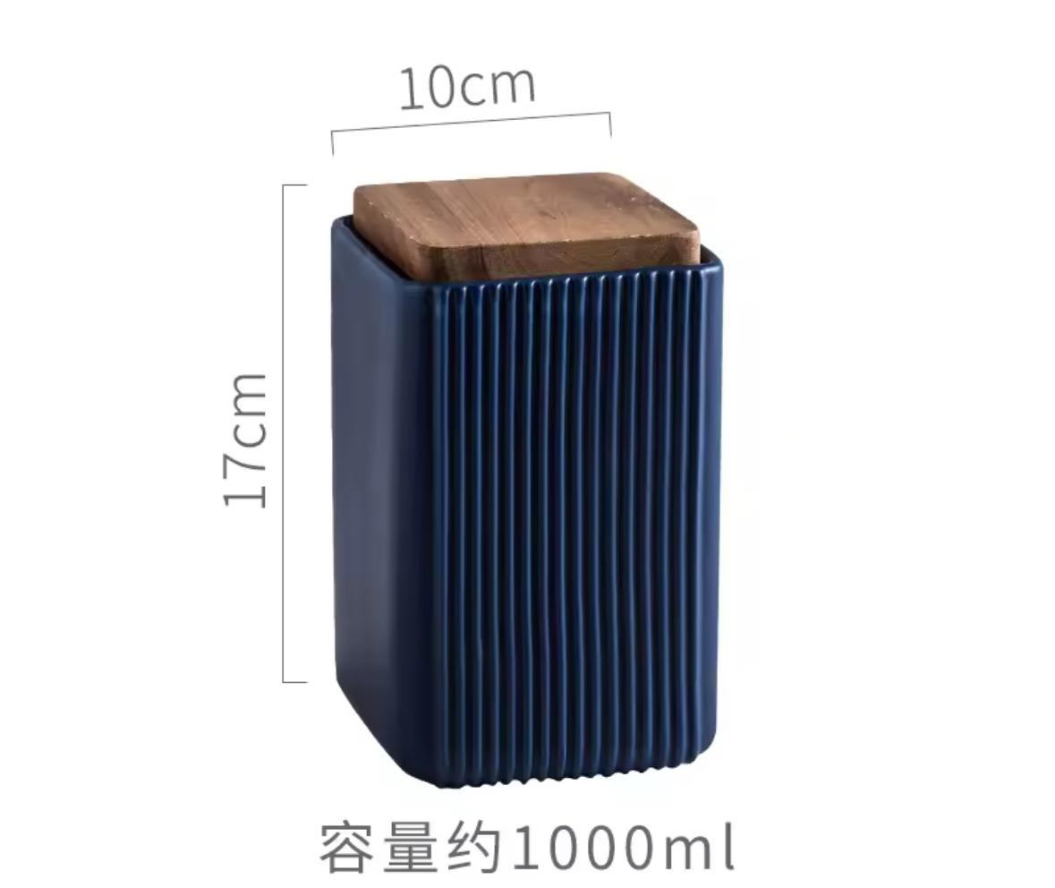 Ribbed Elegance - Airtight Ceramic Kitchen Canister