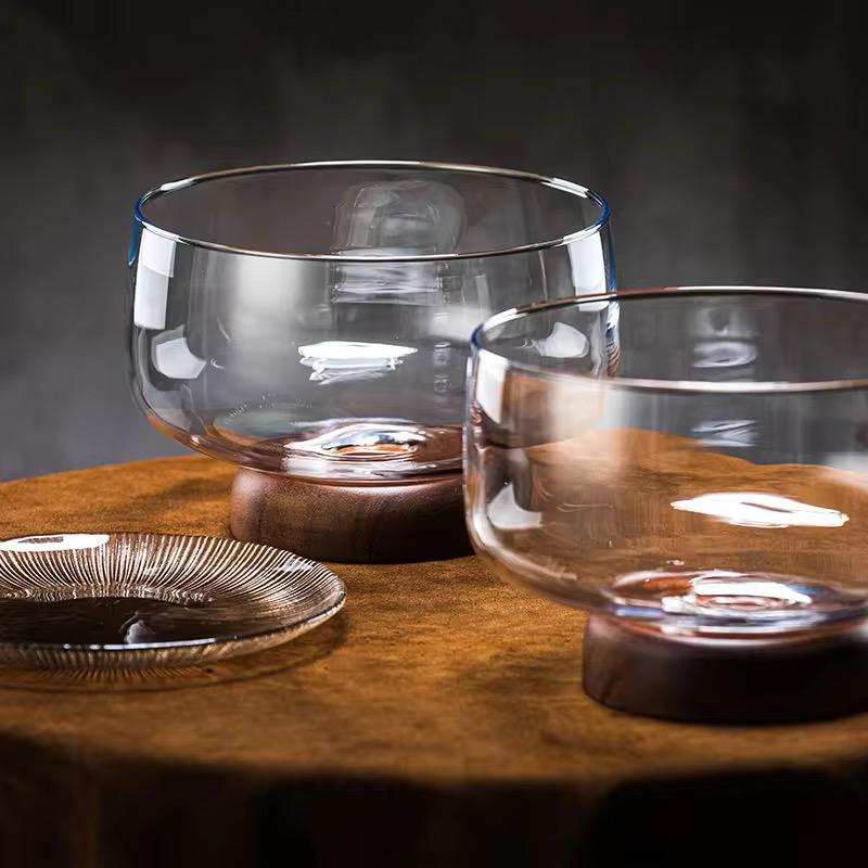 Premium Glass Serving Bowl with Wooden Base