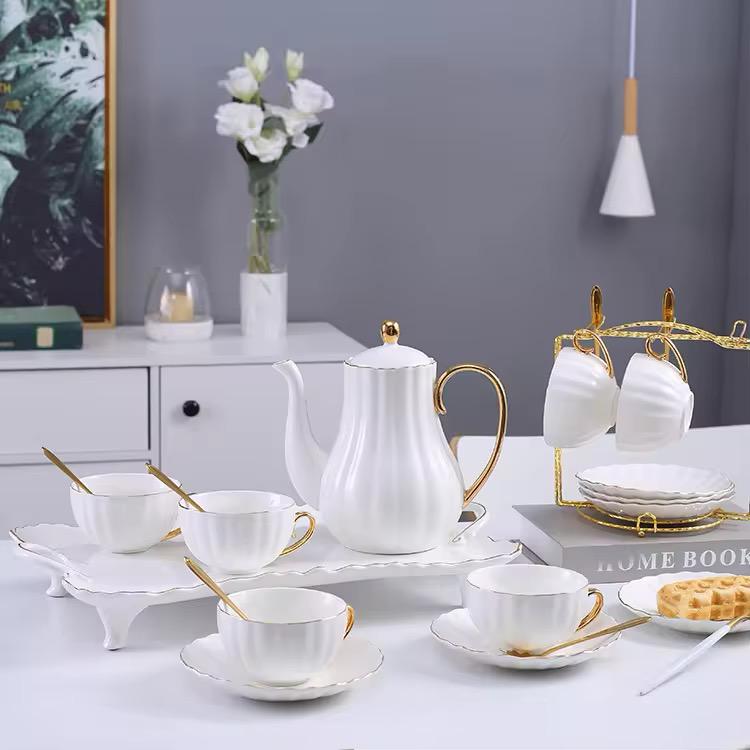 Royal White Tea Pot Set - with Kettle & Serving Tray
