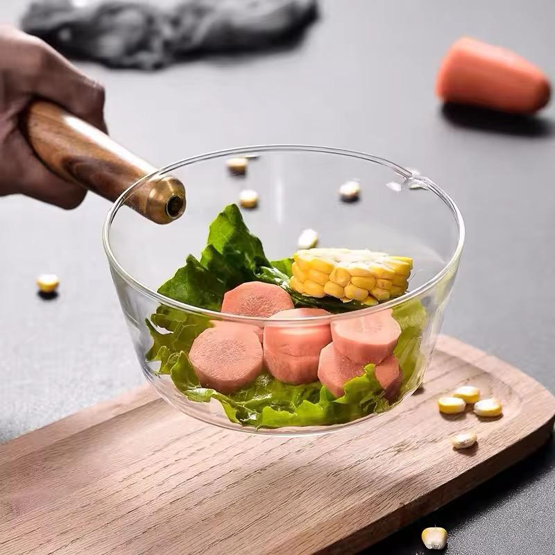 Stove-Safe Glass Milk Pan with Eco-Wood Handle