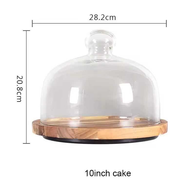 360° Rotating Acacia Wooden Platter with Clear Dome